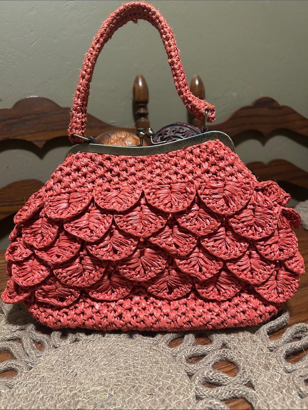 Patricia Nash Coral Crochet Kiss-Lock Clutch